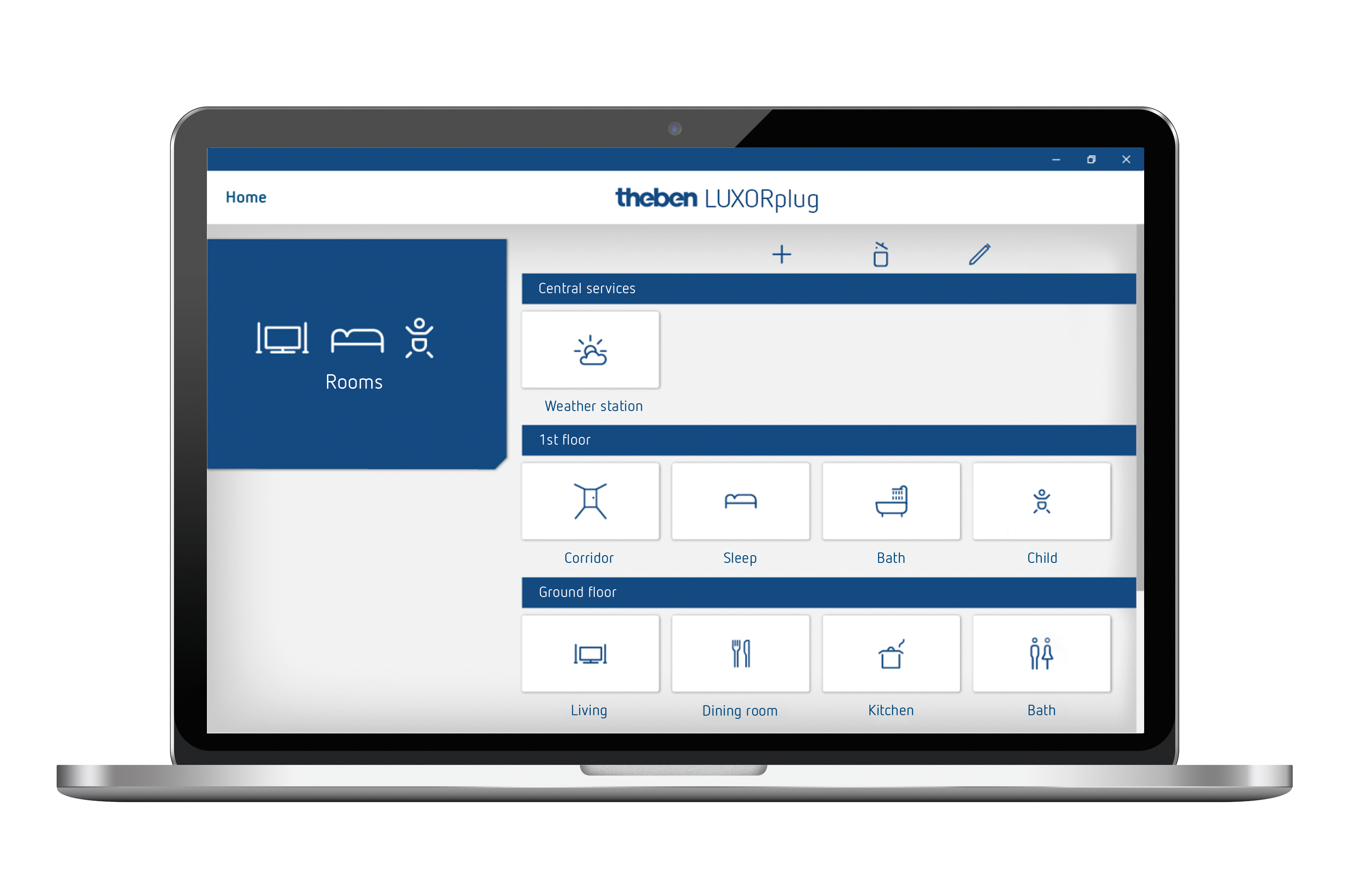 LUXORplug-Software mit Gateway-Verwaltung auf einem Laptop